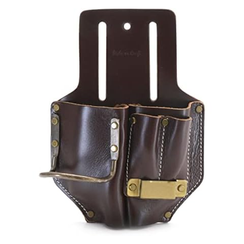 Style N Craft 4 Pocket Pliers, Hammer, Pencils & Tape Holder, Full-Grain Leather Tool Pouch, Multi Tool Holder, Dark Tan (#98017) Cover