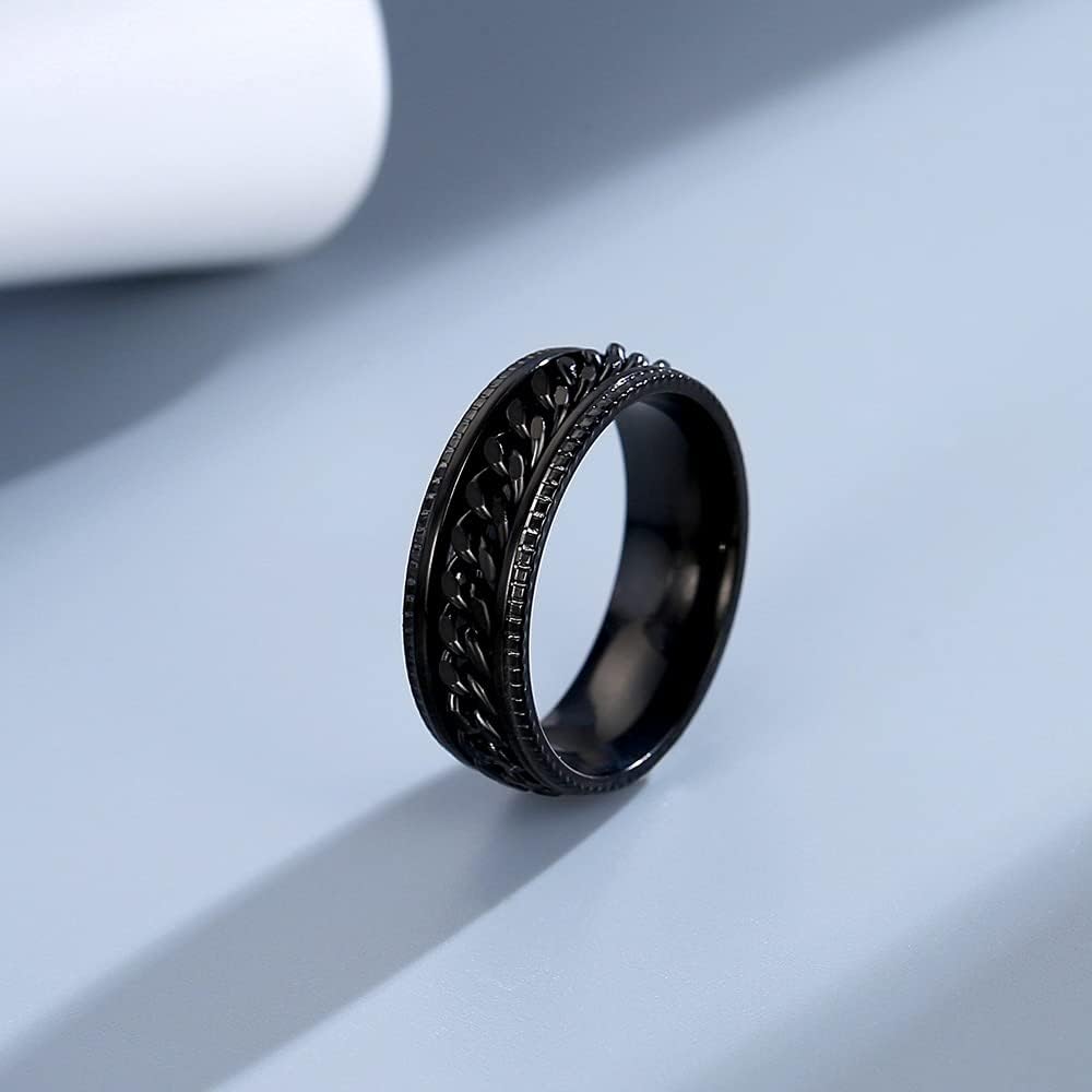 Miniatura 5 de FLYUN 4PCS Chain Ring Moon Star Ring Anti Anxiety Rings for Men Stainless Steel Mens Ring Set Stress Relief Meditation Spinner Rings