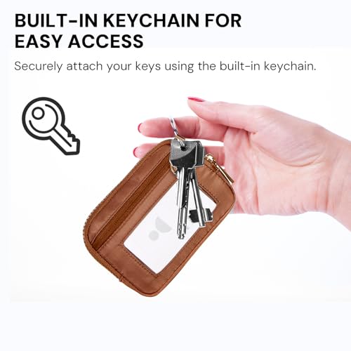 Image of Keychain Wallet Mini Zip Around Wristlet Wallets for Women Detachable Wristlet Portable Coin Purse Small Wallets Brown