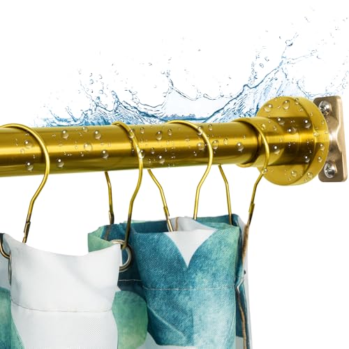 Image of Artiwell Heavy Duty Shower Rod, Adjustable Shower Curtain Rod, Expandable 47-84 Inch, Permanent Mount Shower Rod, Never Rust Stainless Steel For Window Curtain and Closet, Brushed Gold