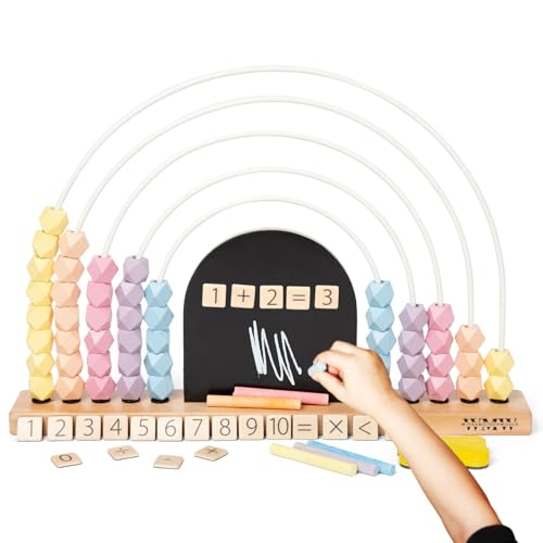 Image of Large Pastel Rainbow Abacus for Kids Math with Magnetic Chalkboard - Learn Counting, Adding & Subtracting - Counting Toy - Educational Toys for 3 Year Old and Up - Montessori Toys - 17 inches