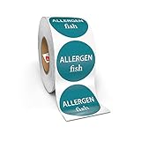 Kenco Allergen Warning Stickers - 1' Circle Label, 1,000 Allergy Warning Labels Per Roll in Universal Allergy Awareness Colorway (1 Pack, Fish)