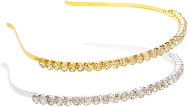2 Pcs Stylish Diamond Crystal Rhinestone Gold Silver Celebrity Wedding Party Headband Hair Accessories Hairband for Women and Girls | Perfect for Bridal, Party, and Festive Occasions