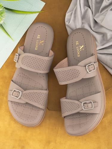 Image of XE Looks Women's Elegant Buckle Sandals - Perforated Comfort For Everyday Style