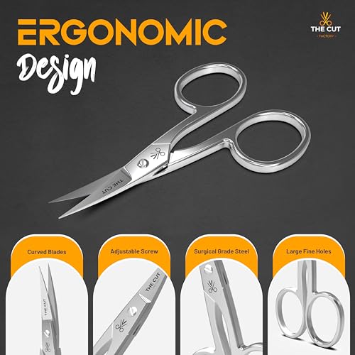 The Cut Factory- Premium Manicure Scissors Multi purpose Stainless Steel Cuticle Pedicure Beauty Grooming Kit for Nail, Eyebrow, Eyelash, Curved Blade High Carbon Steel Anti- Rust Leather Pouch by THE CUT - FACTORY - - Image 4