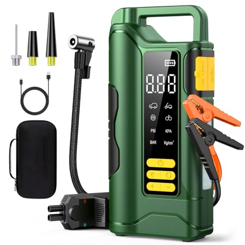 Jump Starter with Air Compressor, 6000A, 20000mAh Car Battery Booster for 10L Gas/8L Diesel, 160PSI Portable Tire Inflator with Auto-Stop & LED Display, USB-C Power Bank, UL Certified, SOS Light