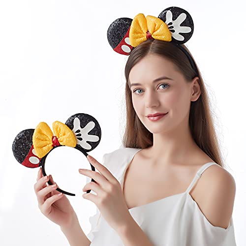 Zytj 2 Pcs Mouse Ears Headbands,Shiny Bows Mouse Ears Headbands For Birthday Parties, Themed Events, A Perfect Addition To Your Trip Essentials And Accessories For Women Yellowblack #TOP4