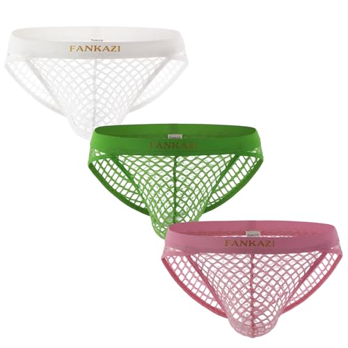 Gogobear Men's Bulge Pouch Underwear Sexy Mesh See Through Breathable Briefs Low Rise Cool Panties 3-4 Pack