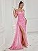 Gowns Formal Dresses for Women Sequin Tulle Sexy Off Shoulder Evening Wedding Guest Party Floor Length Prom Dress Pink-XS