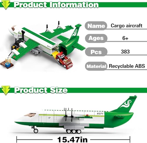 Image of SKY LINE OCEAN City Cargo Airplane Building Blocks Set (383+ PCS) | Cargo Plane with Car, Luggage Tray & Movable Stairs | Airport Construction STEM Toy for Kids 6-12 | 5 Year Structural Warranty