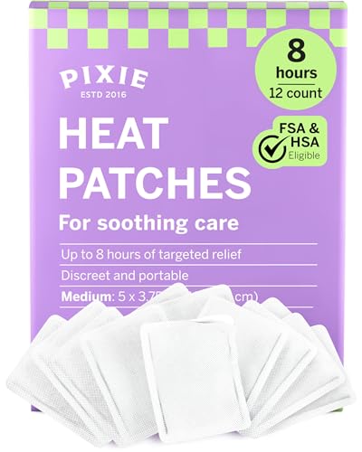 Pixie Heating Pad - Disposable Up to 8 Hours of Warming Comfort – Air-Activated Body Warmers – Slim, Discreet External Heat Pads (12 Count)