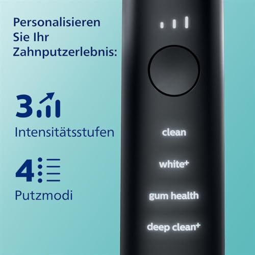 Philips Sonicare DiamondClean 9000 elektrische Zahnbürste, Schallzahnbürste mit App, Andruckkontrolle, 4 Putzmodi, 3 Intensitätsstufen, Ladeglas, Schwarz, Zweierpack, HX9914/54 – Bild 4
