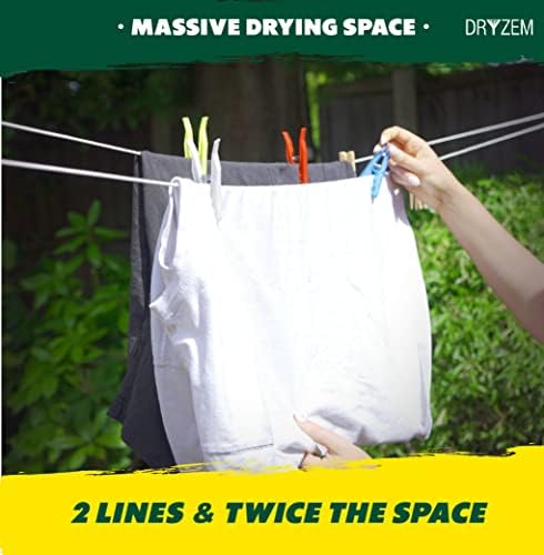 DRYZEM 30m (98 ft) Retractable Washing Line Outdoor | Double Washing Line (2x15m) | Perfect Model for Indoor & Outside Use | Twin Retractable Washing Line with Strong UV Adjustable Housing | Fittings Included