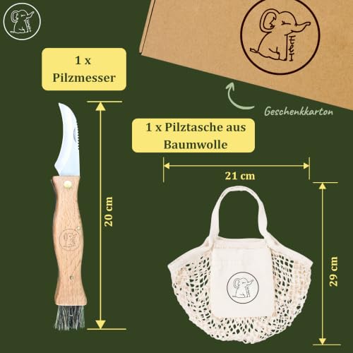 Foto von Eli® Pilzmesser mit Bürste inkl Pilztasche aus Baumwolle Schwammlermesser