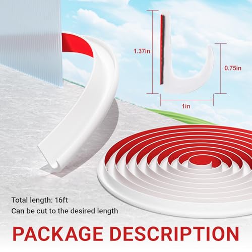 16 FT RV Rain Gutter 3/4 Inch with J-Shape Drip Guide Rail RV Trim Molding Easy to Install Self-Adhesive Gutter for Cars, Vans, and RVs Control Water Runoff, White - Thumbnail 2