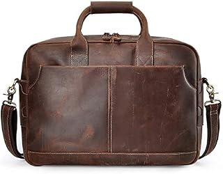 S-ZONE Genuine Leather Briefcase Messenger Bag Mens 17 inch Laptop Bag Shoulder Crossbody