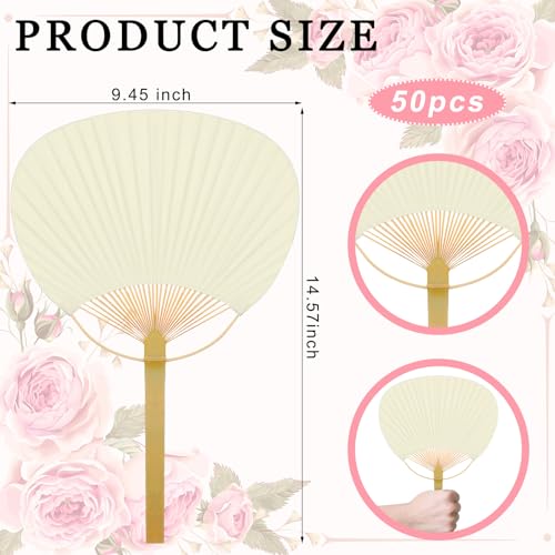 Geelin 50 Pcs Wedding Paddle Fans for Guests Bulk Handheld Paper,Beige by Geelin - Used condition - Image 2
