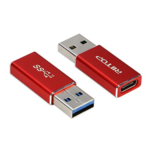 USB C Female to USB Male Adapter, RIITOP USB 3.1 A to USB C GEN 2 Converter Double-Side 10Gbps Support Data Charging (2Pack, Red)