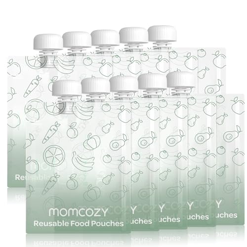 Image of Momcozy Reusable Baby Food Pouches for Toddlers,BPA Free Plastic,Food Safe,Freezer Safe,Refillable for Applesauce Yogurt & Puree Squeeze Pouch,10 packs,5oz