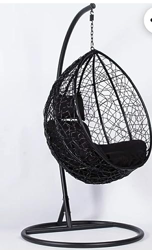 Image of Single Seater Swing Chair with Stand and Cushion Hammock Swing for Adult Outdoor Indoor Garden Living Room Balcony Hanging Chair (Black)