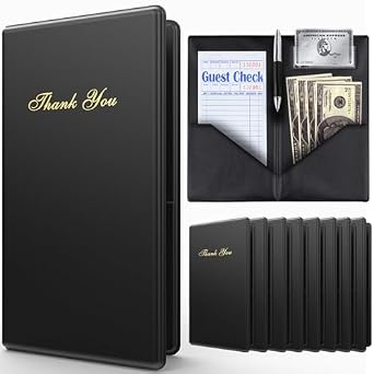 Check Presenters for Restaurants 10 Pack Guest Check Card Holder- Black with Gold Thank You Imprint- Bill Book Restaurant Supplies 5.5 x 10 10 Pack