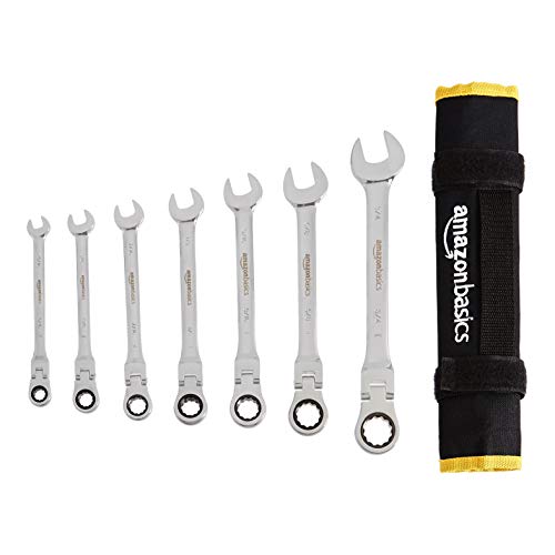 AmazonBasics Flexible Combination Ratcheting Wrench Set - SAE, 7-Piece