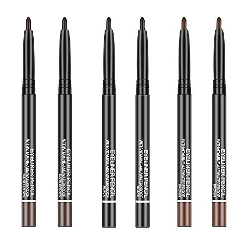 Go Ho Black,Light Brown,Dark Brown Eyeliner Pencil ,6 Pack Eye Shadow Makeup Eyeliner Pencil ,High Pigment Smooth Eyeliner Pencil,Easy to Use Eyeliner Pen