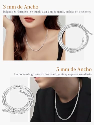 Miniatura 4 de Suplight Cadena Plata Hombre Mujer, Plata De Ley 925 Collar Italiano De Eslabones Cubano Con Caja De Regalo, 5 Mm Ancho 71 Cm Largo, Joyería Hipoalergénica Clásica