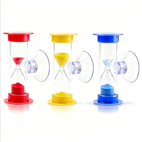 QEQSHQO Sablier 3 Minutes avec Ventouse Lot de 3 Couleurs | Minuteur Enfant pour Brossage des Dents, Douche & Apprentissage des Bonnes Habitudes