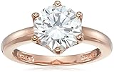 Amazon Collection Rose Gold Sterling Silver Swarovski Zirconia Round Solitaire Ring, Size 6