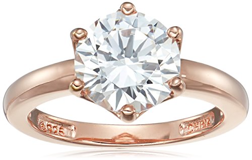 Rose Gold Sterling Silver Swarovski Zirconia Round Solitaire Ring, Size 6