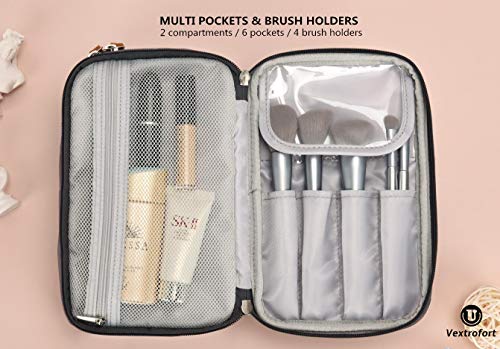 Small Makeup Bag For Purse Travel Cosmetic Bags For Women With Brush Organizer And Detachable Handle Waterproof (Gray) #TOP5