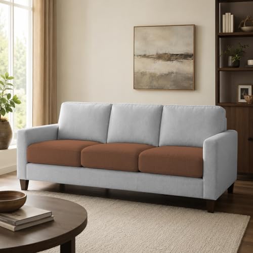 Image of Casaliving Gladino Modern Velvet Fabric Sofa, Tufted Design Upholstered 3 Seater Sofa Set for Living Room, Premium Velvet Fabric Sofa (Brown Grey)