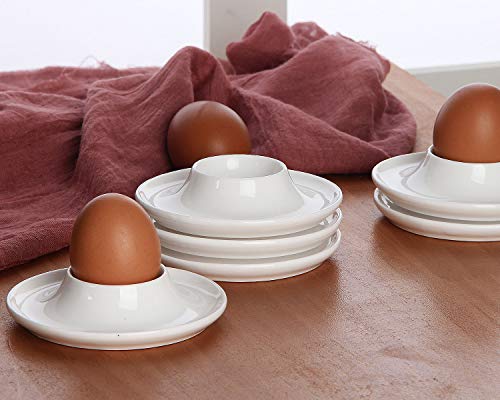 VanEnjoy White Porcelain Egg Cups Trays with Base, Soft Boiled Egg Cup Holders Plates - Pack of 6 - Thumbnail 5
