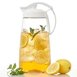 Water Pitcher with Lid for Fridge, Slim 74 oz (2.3 qt) Beverage Airtight Pitcher for Drinks, Tea Jug with Easy Pour Spout, Space Saving Refrigerator Container, BPA-Free SAN Plastic, Made in Japan