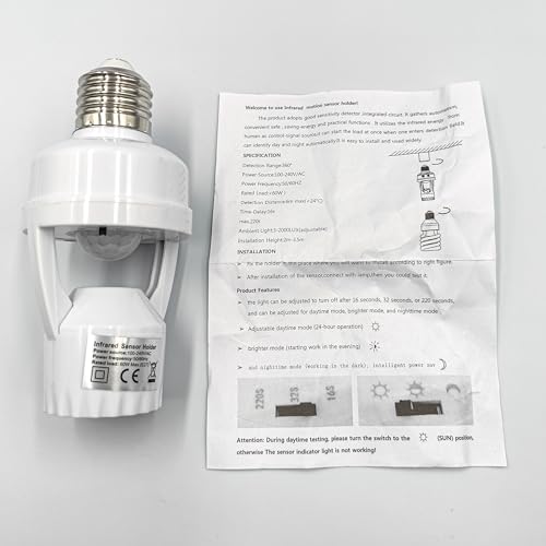 Lightstar INFRARED SENSOR LAMP HOLDER 3 Motion Sensor Light Socket,E26/E27 Screw In Light Bulb Holder Adapter Light Control Indoor Only,Auto On/Off Motion Activated Light Socket thumb #3