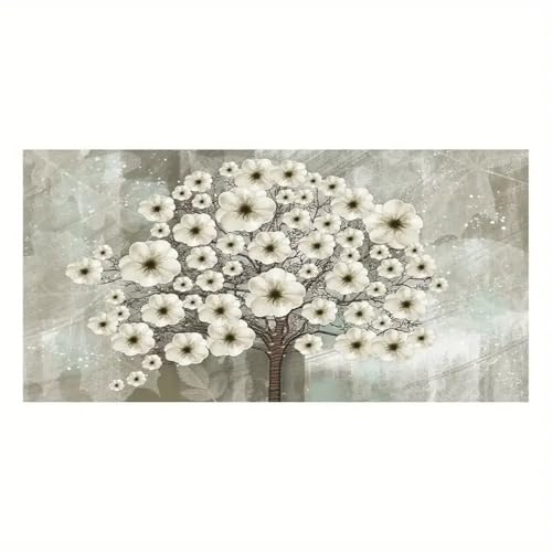 Affiches murales sur toile modernes, tableau de fleurs blanc et brun avec cadre 40x80 cm