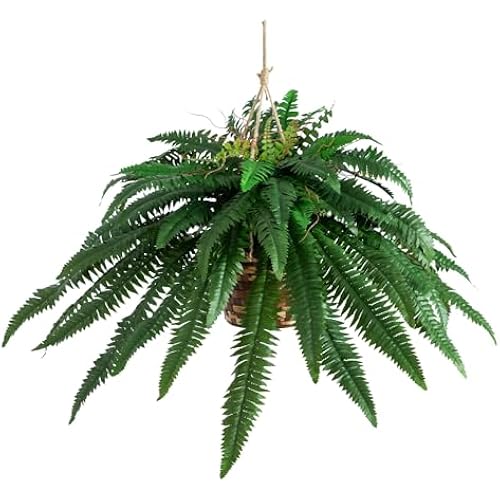 Nearly Natural 22 in Artificial Boston Fern Hanging Basket for Home Decor