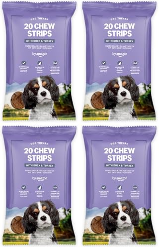 by Amazon - Snack per cani, 20 strisce con anatra e tacchino, 200 g (Confezione da 4)