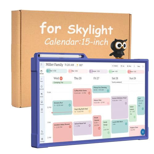 Protective Silicone Frame Case for 15-Inch Skylight Calendar, Skylight Calendar Accessory with Stylus Pen Included, Drop Protection Cover, Case Only Device Not Included (Dark Blue),Ideal Gift for Skylights Owners