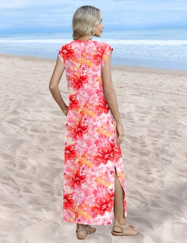 Image of Zeagoo Summer Dresses for Women 2026 Long Maxi Sundresses Loose Split Wrinkle-Free Beach Travel Vacation Clothes