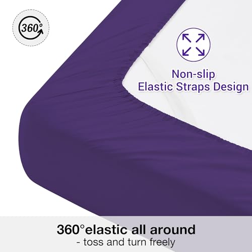 Image of Softan Microfiber Twin Sheet Set with Non-Slip Corner Straps, Purple | 15 inch Deep Pocket Fitted Bed Sheets, Double Brushed Microfiber, Sheets & Pillowcase for All Season
