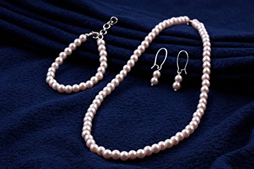 Image of JFL Combo Imitation 6mm Round Pearl Necklace Set Moti Mala Pearl Set With Earrings,Bracelet Handcrafted Jewellery for Less