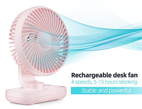 Viniper Portable Battery Fan, Rechargeable Desk Fan : 4 Speeds, 90° Rotation, Long Working Time, Portable Usb Powered Personal Fan (Pink) #TOP1