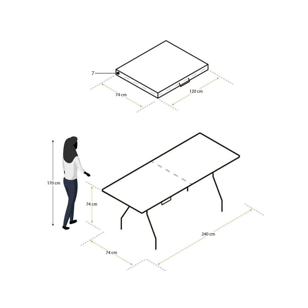GARDIUN New Koln - Tavolo pieghevole e portatile, 240 x 74 x 74 cm, in resina bianca, con manico laterale e sistema di bloccaggio