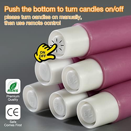 Eywamage Hot Pink Flameless Taper Candles with Remote, Flickering Real Wax LED Battery Operated Candlesticks Set of 6