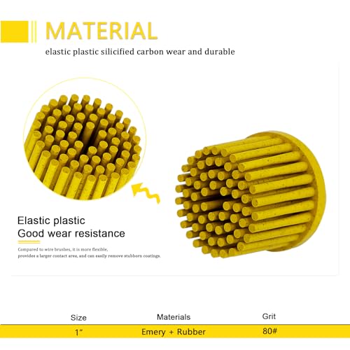 Image of HIEMIE Tools 1Inch Bristle Disc Grit 80# (Yellow) with 1 Inch Shank Attachment Abrasive Coating Removal Disc for Metal