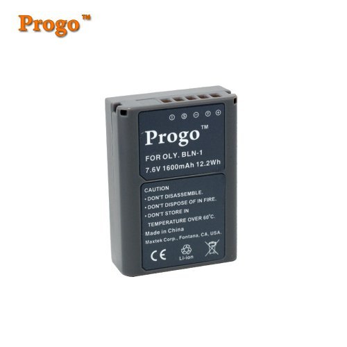 Progo Battery for Olympus BLN-1, Olympus OM-D EM-5, 1600mAh, Work Same as Olympus Original Battery. Retail Pack.