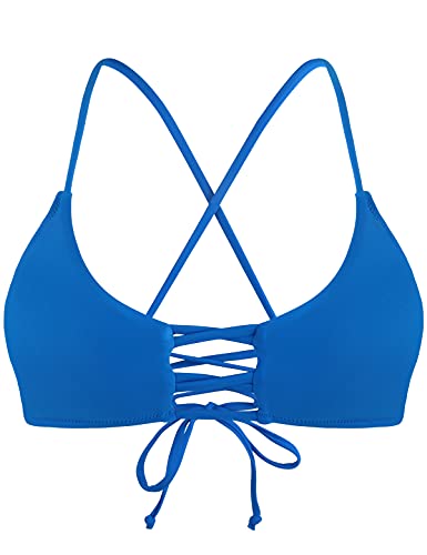 Relleciga Women's Turquoise Strappy Longline Triangle Bikini Top Size Medium #TOP4