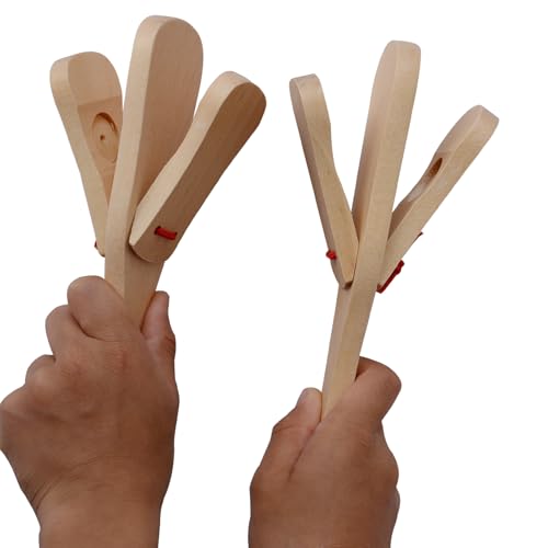 2 Pcs Professional Castanets, Single Set with Handle，Wooden Castanet Clapper Educational Musical Percussion 8 inch (Burlywood)